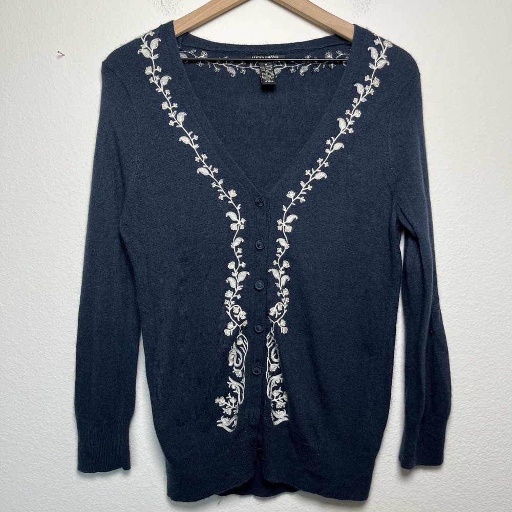VTG y2k Lucky Brand Cashmere Angora Rabbit Hair Wool Knit Cardigan Sweater Mediu